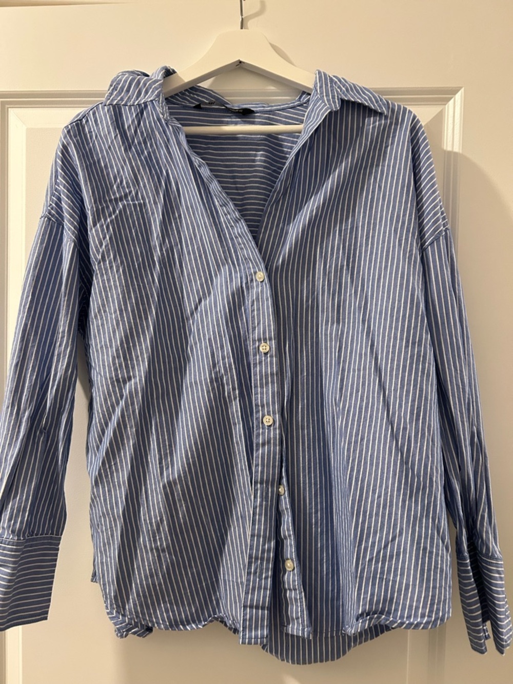 Blue and White Striped Men's Button-Up Shirt